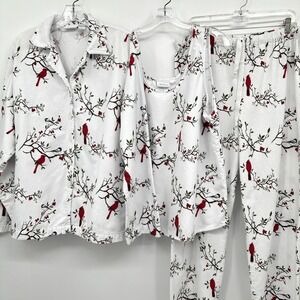 Vermont County Store Flannel Pajamas Size XL 1X Birds 3‎ Piece Set Snow Cardinal